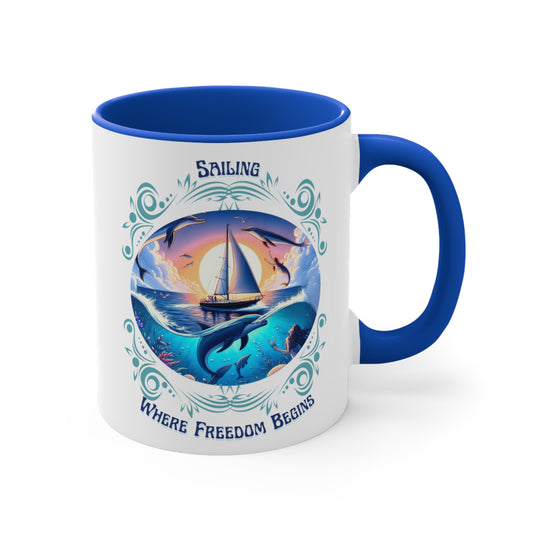 Sailing Where Freedom Begins – Nautical Sailing Ceramic Mug